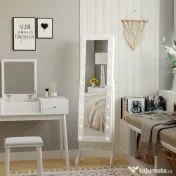 HOMCOM Dulap pentru Bijuterii cu Oglindă și LED-uri, Spațiu Amplu de Depozitare, 40x37x146 cm, Alb | Aosom Romania 