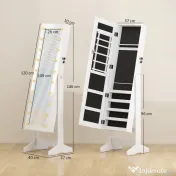 HOMCOM Dulap pentru Bijuterii cu Oglindă și LED-uri, Spațiu Amplu de Depozitare, 40x37x146 cm, Alb | Aosom Romania 