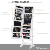 HOMCOM Dulap pentru Bijuterii cu Oglindă și LED-uri, Spațiu Amplu de Depozitare, 40x37x146 cm, Alb | Aosom Romania 