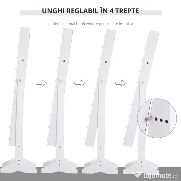 HOMCOM Dulap pentru Bijuterii cu Oglindă și LED-uri, Spațiu Amplu de Depozitare, 40x37x146 cm, Alb | Aosom Romania