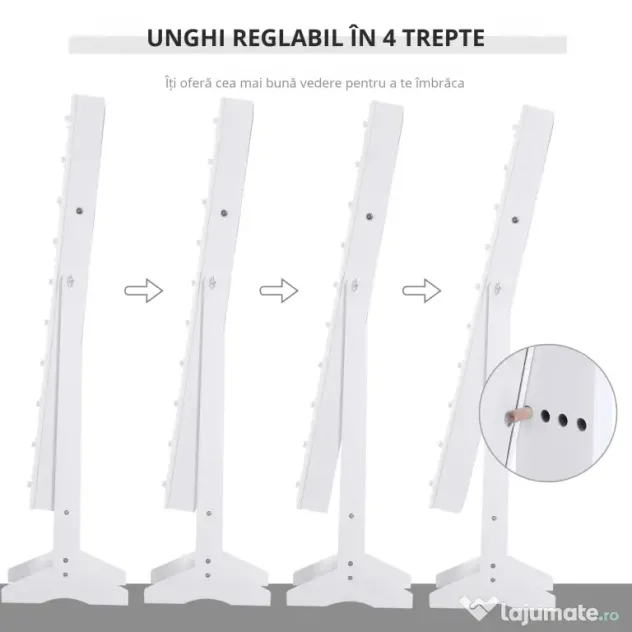HOMCOM Dulap pentru Bijuterii cu Oglindă și LED-uri, Spațiu Amplu de Depozitare, 40x37x146 cm, Alb | Aosom Romania