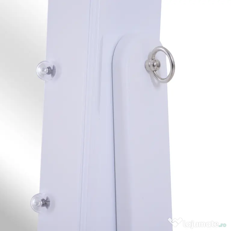 HOMCOM Dulap pentru Bijuterii cu Oglindă și LED-uri, Spațiu Amplu de Depozitare, 40x37x146 cm, Alb | Aosom Romania