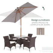 Outsunny Umbrelă de Soare Reglabilă pentru Grădină, Cadru din Lemn, 2x1.5m, Gri | Aosom Romania