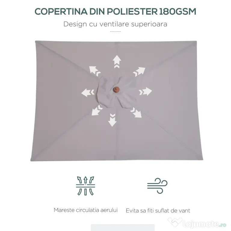 Outsunny Umbrelă de Soare Reglabilă pentru Grădină, Cadru din Lemn, 2x1.5m, Gri | Aosom Romania