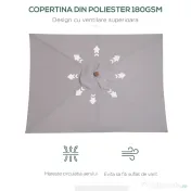 Outsunny Umbrelă de Soare Reglabilă pentru Grădină, Cadru din Lemn, 2x1.5m, Gri | Aosom Romania