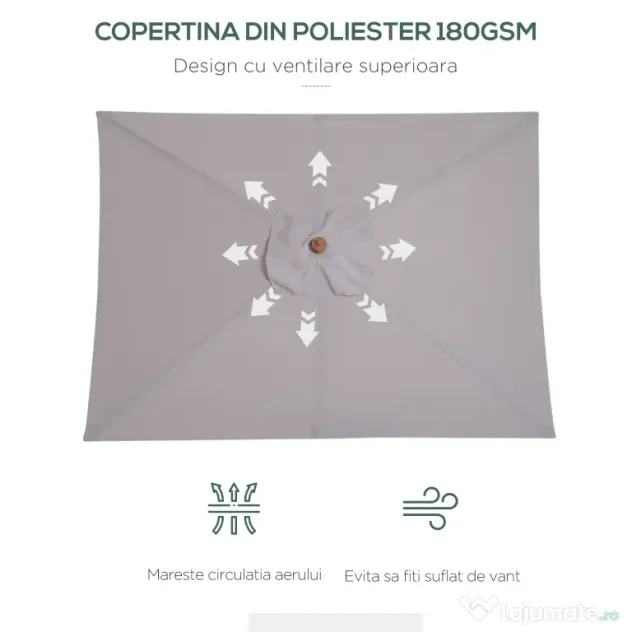 Outsunny Umbrelă de Soare Reglabilă pentru Grădină, Cadru din Lemn, 2x1.5m, Gri | Aosom Romania