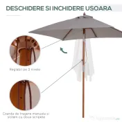 Outsunny Umbrelă de Soare Reglabilă pentru Grădină, Cadru din Lemn, 2x1.5m, Gri | Aosom Romania