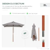Outsunny Umbrelă de Soare Reglabilă pentru Grădină, Cadru din Lemn, 2x1.5m, Gri | Aosom Romania
