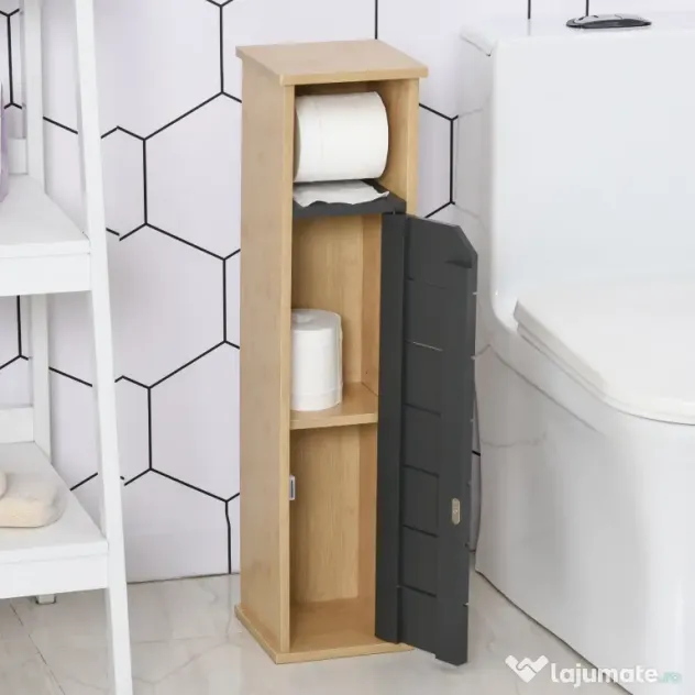 HOMCOM Dulap Baie Îngust pentru Hârtie Igienică Raft Reglabil 18x18x75cm Design Compact | Aosom Romania