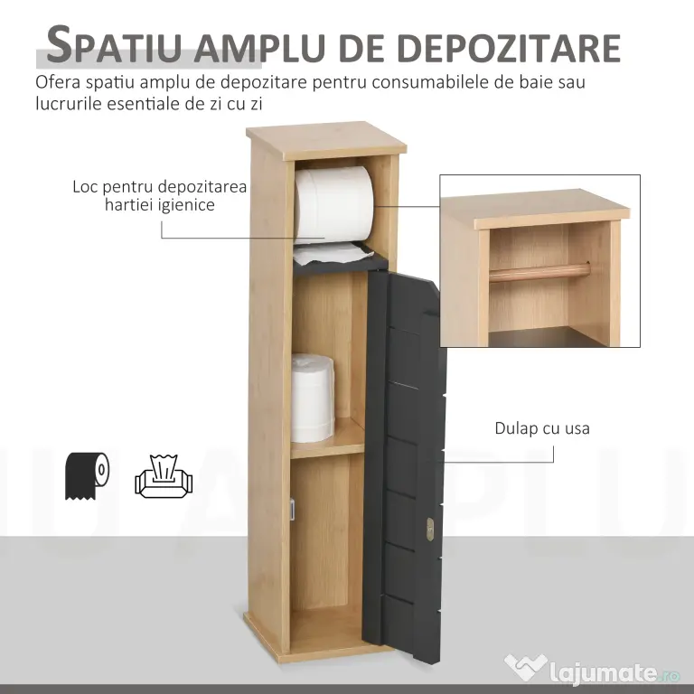HOMCOM Dulap Baie Îngust pentru Hârtie Igienică Raft Reglabil 18x18x75cm Design Compact | Aosom Romania