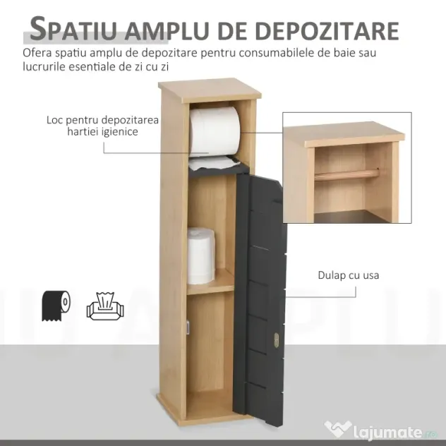 HOMCOM Dulap Baie Îngust pentru Hârtie Igienică Raft Reglabil 18x18x75cm Design Compact | Aosom Romania