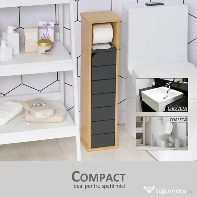 HOMCOM Dulap Baie Îngust pentru Hârtie Igienică Raft Reglabil 18x18x75cm Design Compact | Aosom Romania