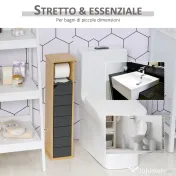 HOMCOM Dulap Baie Îngust pentru Hârtie Igienică Raft Reglabil 18x18x75cm Design Compact | Aosom Romania