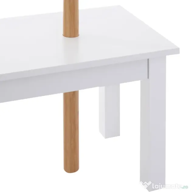 HOMCOM Bancă hol, cu un Cuier în Bambus, Design Modern, Spațiu de Depozitare, Alb și Lemn, 80x30x180 cm | Aosom Romania