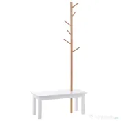 HOMCOM Cuier de Perete cu Bancă din Bambus, Pantofar și Agățătoare pentru Hol, Design Modern, 80x30x180cm, Alb și Lemn Natural 