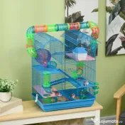 Pawhut Cusca Hamsteri 5 Etaje – Albastra cu Accesorii Incluse 