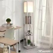 HOMCOM Lampa de Podea cu 3 Polite Integrate Cuplare E27 Putere 40W Stejar 