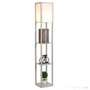 HOMCOM Lampa de Podea cu 3 Polite Integrate Cuplare E27 Putere 40W Stejar 