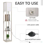 HOMCOM Lampa de Podea cu 3 Polite Integrate Cuplare E27 Putere 40W Stejar 