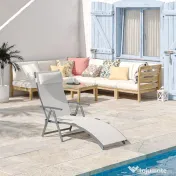 Outsunny Sezlong de Grădină Pliabil cu Spătar Reglabil, Ideal pentru Relaxare în Aer Liber, Crem Alb | Aosom Romania