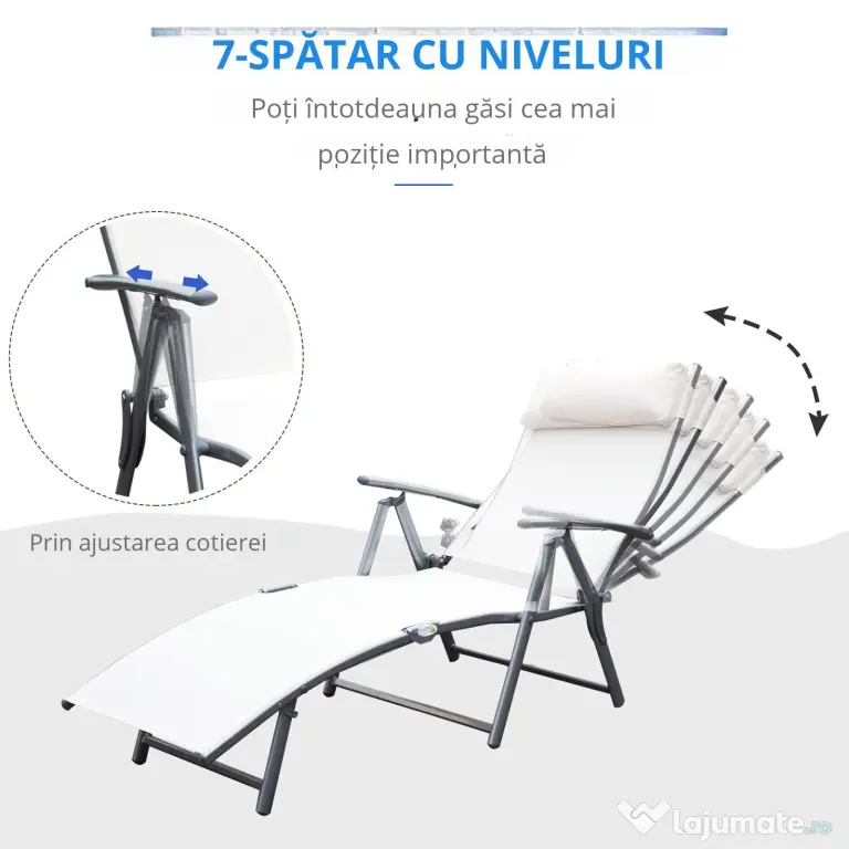 Outsunny Sezlong de Grădină Pliabil cu Spătar Reglabil, Ideal pentru Relaxare în Aer Liber, Crem Alb | Aosom Romania