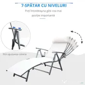 Outsunny Sezlong de Grădină Pliabil cu Spătar Reglabil, Ideal pentru Relaxare în Aer Liber, Crem Alb | Aosom Romania