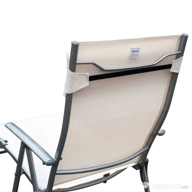 Outsunny Sezlong de Grădină Pliabil cu Spătar Reglabil, Ideal pentru Relaxare în Aer Liber, Crem Alb | Aosom Romania