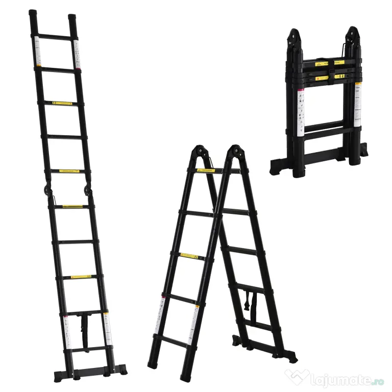 DURHAND Scară telescopică pliabilă cu 10 trepte din aluminiu și metal pentru interior și exterior, 320x67x7 cm, negru