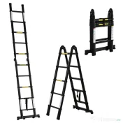 DURHAND Scară telescopică pliabilă cu 10 trepte din aluminiu și metal pentru interior și exterior, 320x67x7 cm, negru 