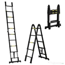 DURHAND Scară telescopică pliabilă cu 10 trepte din aluminiu și metal pentru interior și exterior, 320x67x7 cm, negru