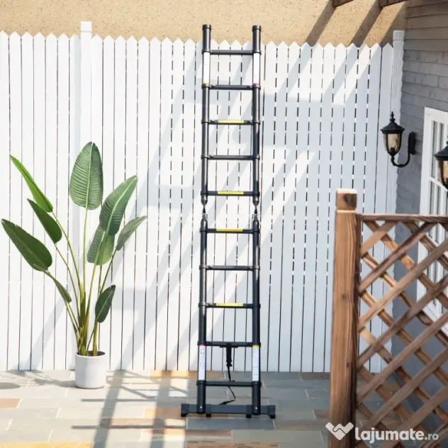 DURHAND Scară telescopică pliabilă cu 10 trepte din aluminiu și metal pentru interior și exterior, 320x67x7 cm, negru
