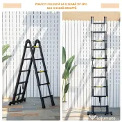 DURHAND Scară telescopică pliabilă cu 10 trepte din aluminiu și metal pentru interior și exterior, 320x67x7 cm, negru 