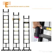 DURHAND Scară telescopică pliabilă cu 10 trepte din aluminiu și metal pentru interior și exterior, 320x67x7 cm, negru 