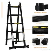 DURHAND Scară telescopică pliabilă cu 10 trepte din aluminiu și metal pentru interior și exterior, 320x67x7 cm, negru 
