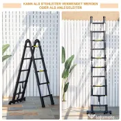 DURHAND Scară telescopică pliabilă cu 10 trepte din aluminiu și metal pentru interior și exterior, 320x67x7 cm, negru 