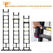 DURHAND Scară telescopică pliabilă cu 10 trepte din aluminiu și metal pentru interior și exterior, 320x67x7 cm, negru 
