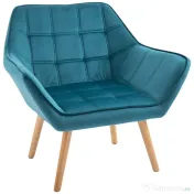 HOMCOM Fotoliu modern din catifea albastru, design de lux, confortabil, cu cadru metalic, ideal pentru living și dormitor 