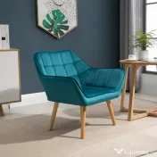 HOMCOM Fotoliu modern din catifea albastru, design de lux, confortabil, cu cadru metalic, ideal pentru living și dormitor 