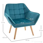 HOMCOM Fotoliu modern din catifea albastru, design de lux, confortabil, cu cadru metalic, ideal pentru living și dormitor 