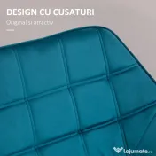 HOMCOM Fotoliu modern din catifea albastru, design de lux, confortabil, cu cadru metalic, ideal pentru living și dormitor 