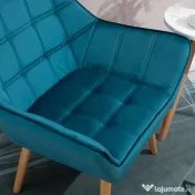 HOMCOM Fotoliu modern din catifea albastru, design de lux, confortabil, cu cadru metalic, ideal pentru living și dormitor 
