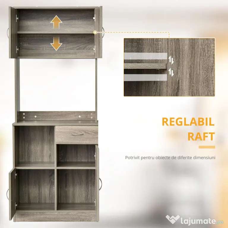 HOMCOM Bufet Modern pentru Bucătărie, Dulapuri și Sertare, Rafturi Reglabile, PAL, Gri, Spațiu Optimizat | Aosom Romania