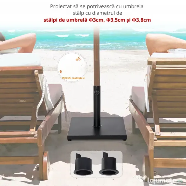 Baza de Umbrelă Pătrată Outsunny pentru Stâlpi Diferite Dimensiuni Φ3/3.5/3.8, Suport Robust 45x45x39cm, Negru | Aosom Romania