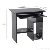 HOMCOM Birou PC Modern din Lemn cu Raft pentru Unitatea Centrală și Spațiu pentru Tastatură Glisantă, 80x45x75 cm, Negru 