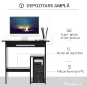 HOMCOM Birou PC Modern din Lemn cu Raft pentru Unitatea Centrală și Spațiu pentru Tastatură Glisantă, 80x45x75 cm, Negru 