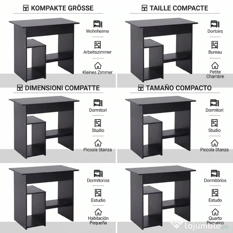 HOMCOM Birou pentru Calculator cu Raft pentru Unitate Centrală și Raft Detașabil pentru Tastatură, 80x45x75 cm, Negru | Aosom Romania