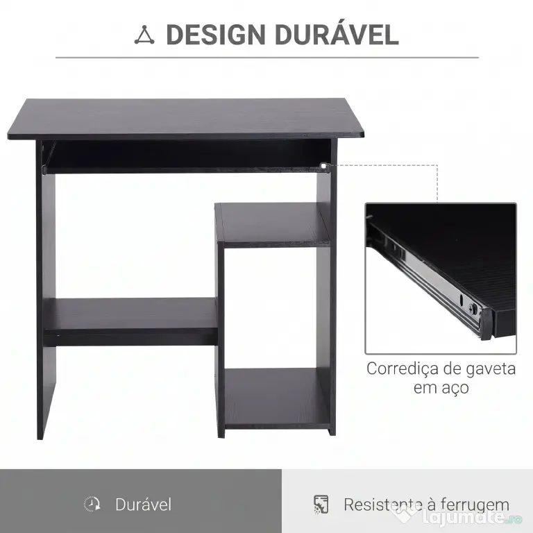 HOMCOM Birou pentru Calculator cu Raft pentru Unitate Centrală și Raft Detașabil pentru Tastatură, 80x45x75 cm, Negru | Aosom Romania