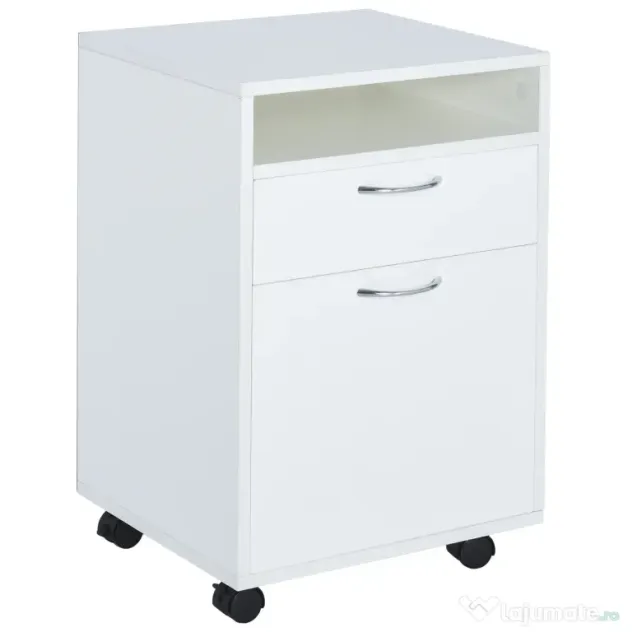 Comodă Mobilă pentru Birou HOMCOM, cu Roți, Design Compact, 40x35x60cm, Alb | Aosom Romania