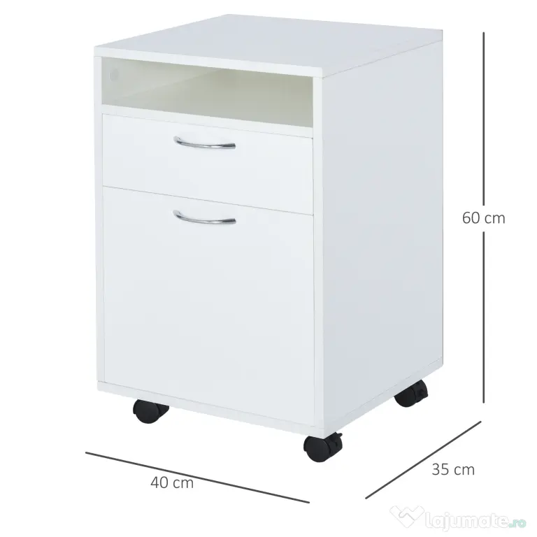 Comodă Mobilă pentru Birou HOMCOM, cu Roți, Design Compact, 40x35x60cm, Alb | Aosom Romania
