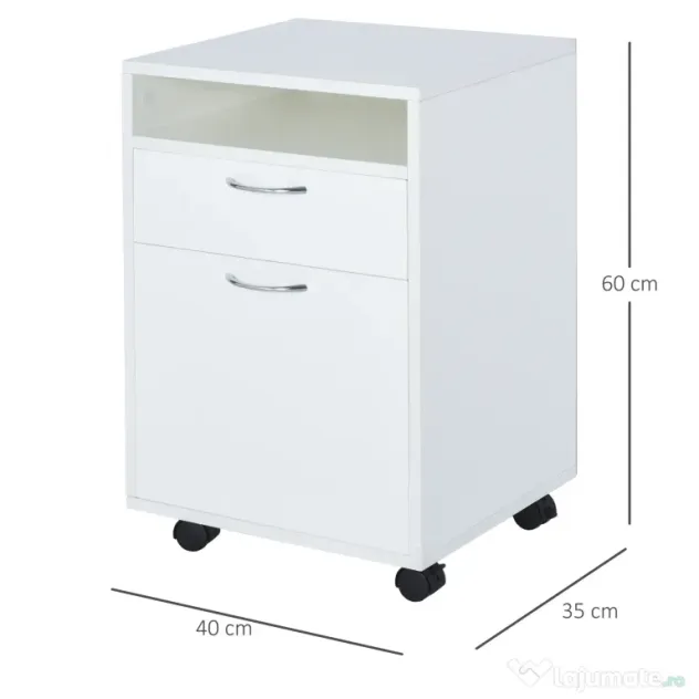 Comodă Mobilă pentru Birou HOMCOM, cu Roți, Design Compact, 40x35x60cm, Alb | Aosom Romania